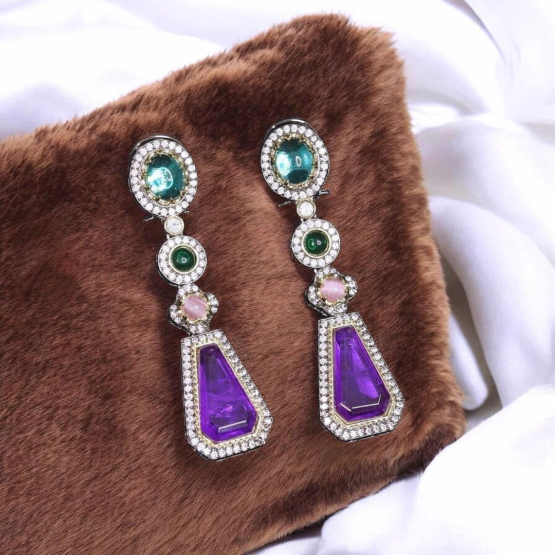 dangle earrings with colourful stones