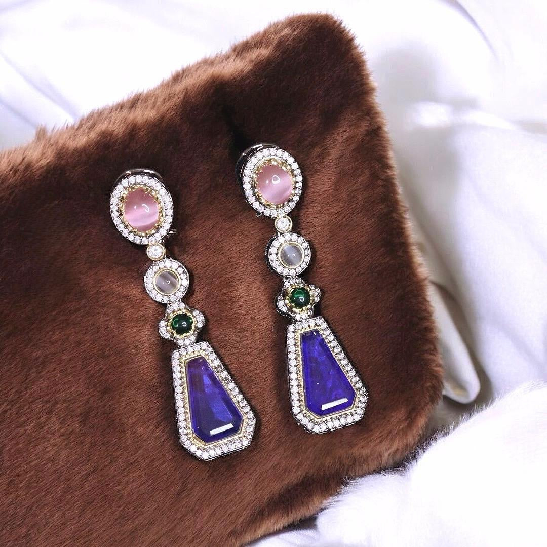 dangle earrings with colourful stones