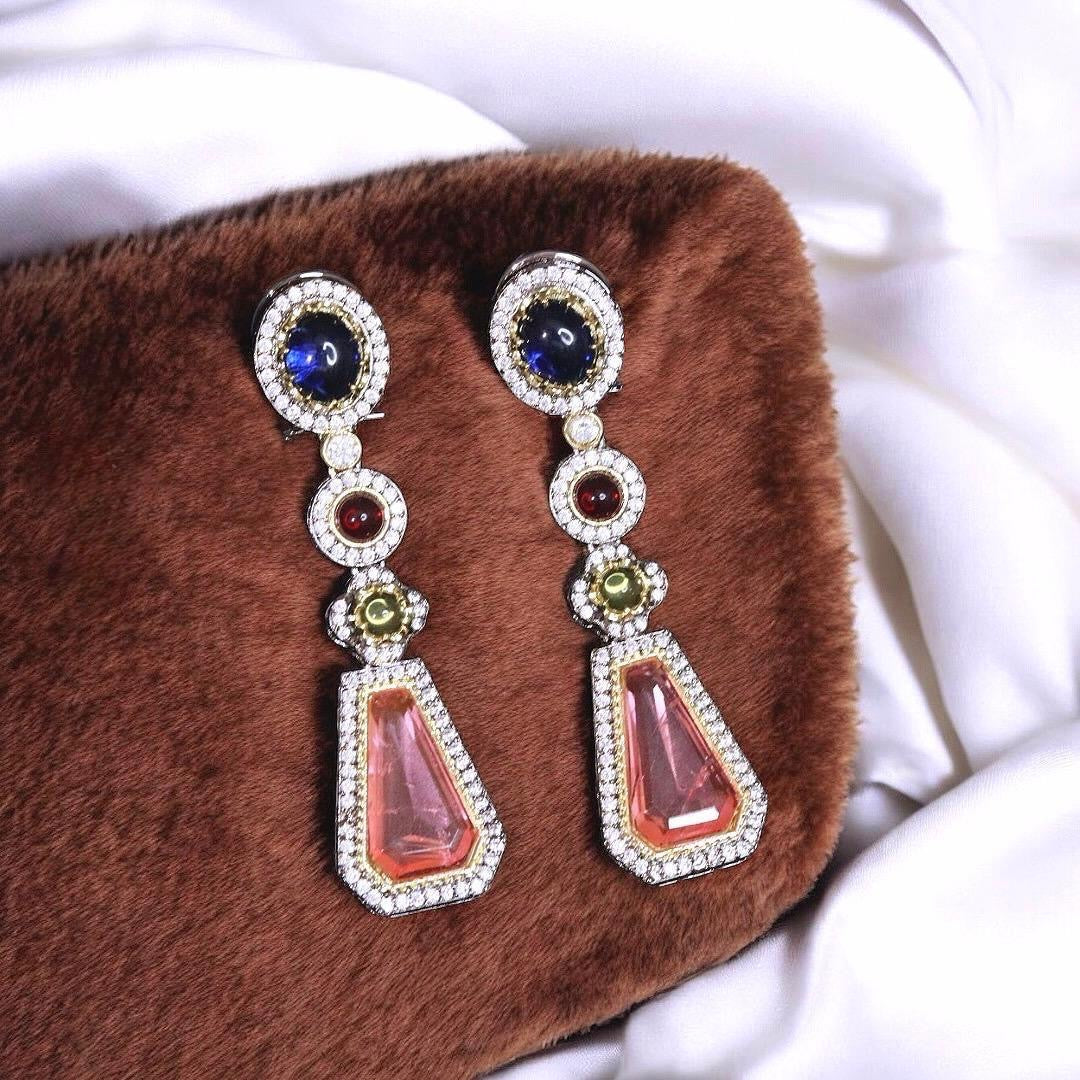 dangle earrings with colourful stones