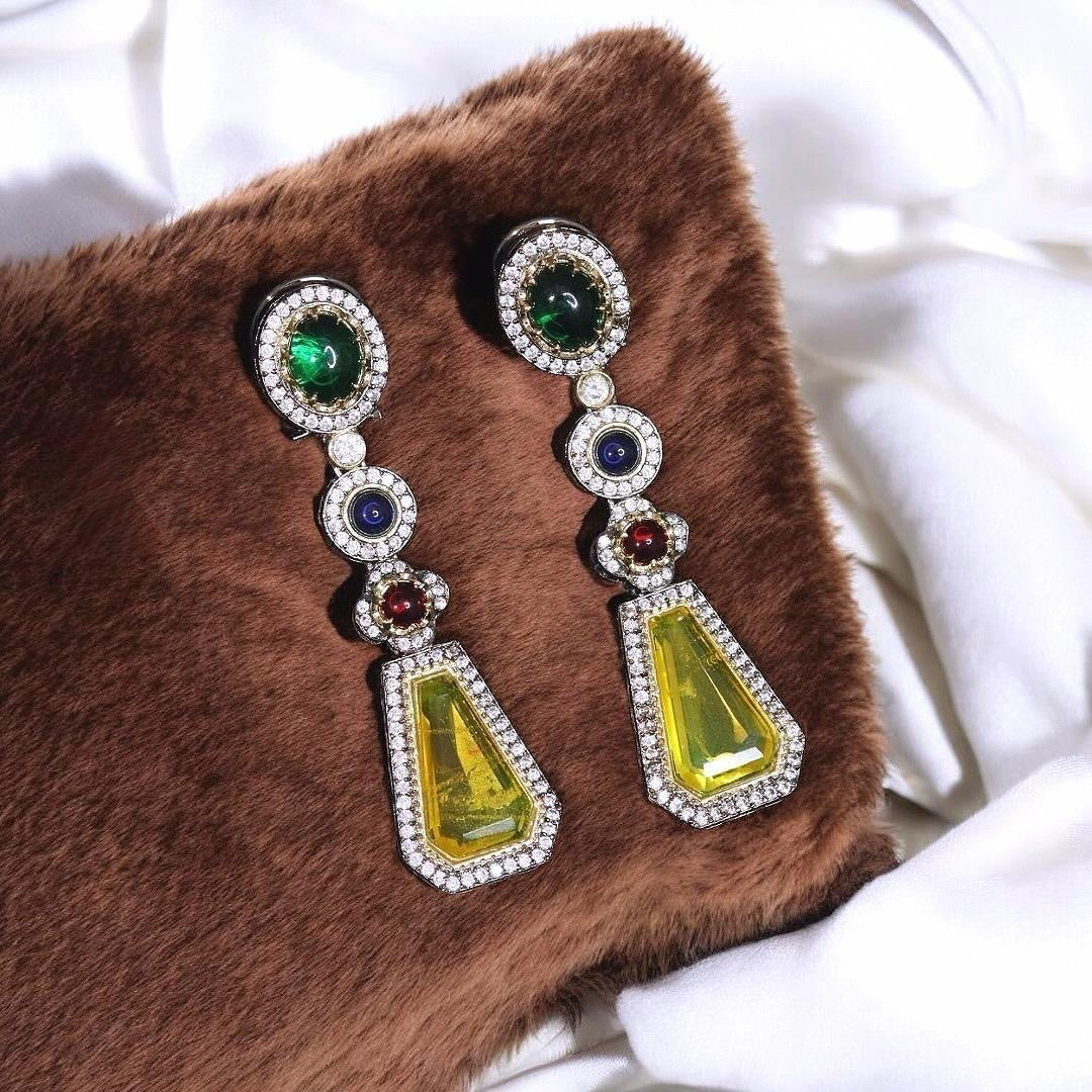 dangle earrings with colourful stones