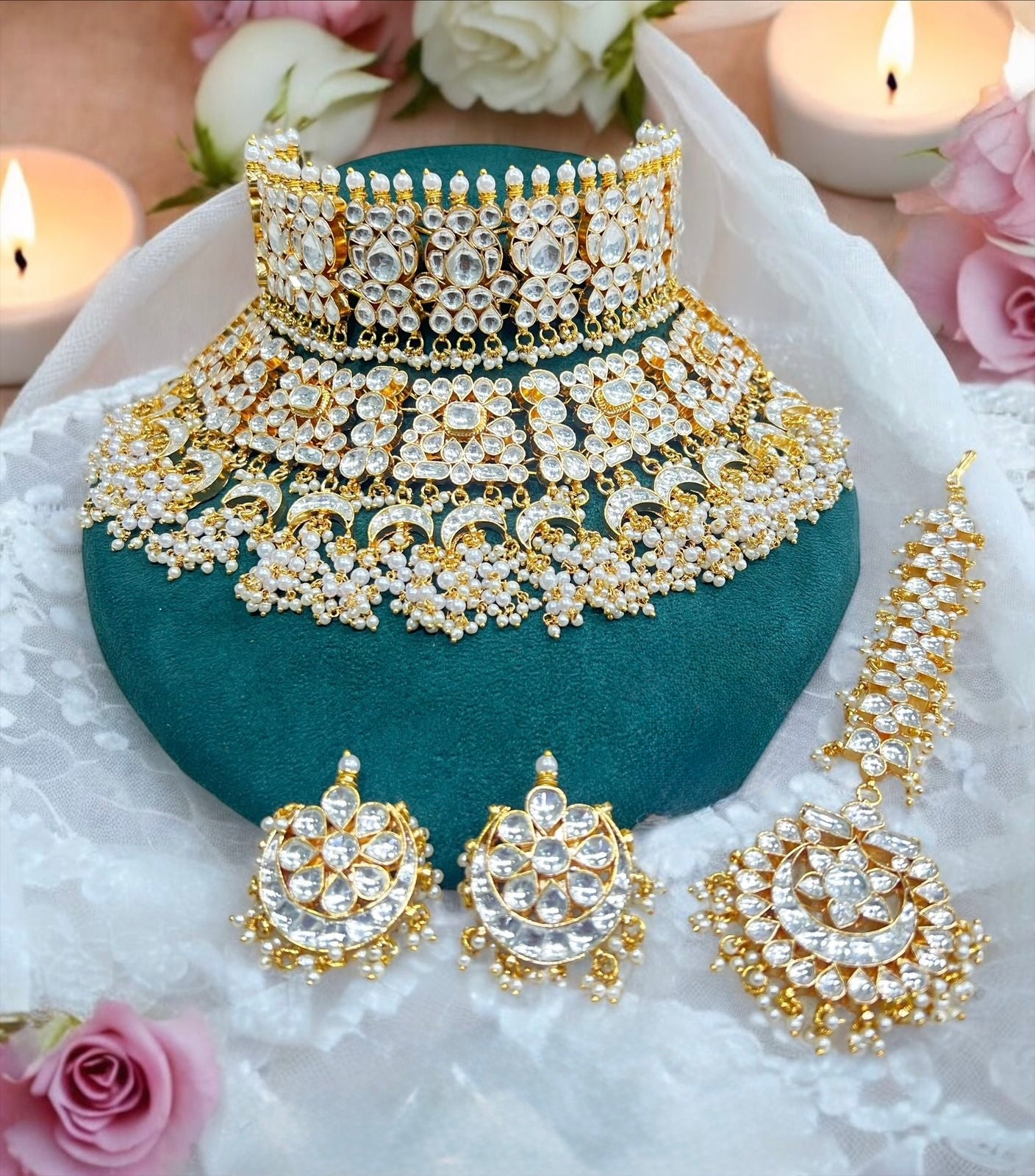 pachi kundan set with earrings and tika