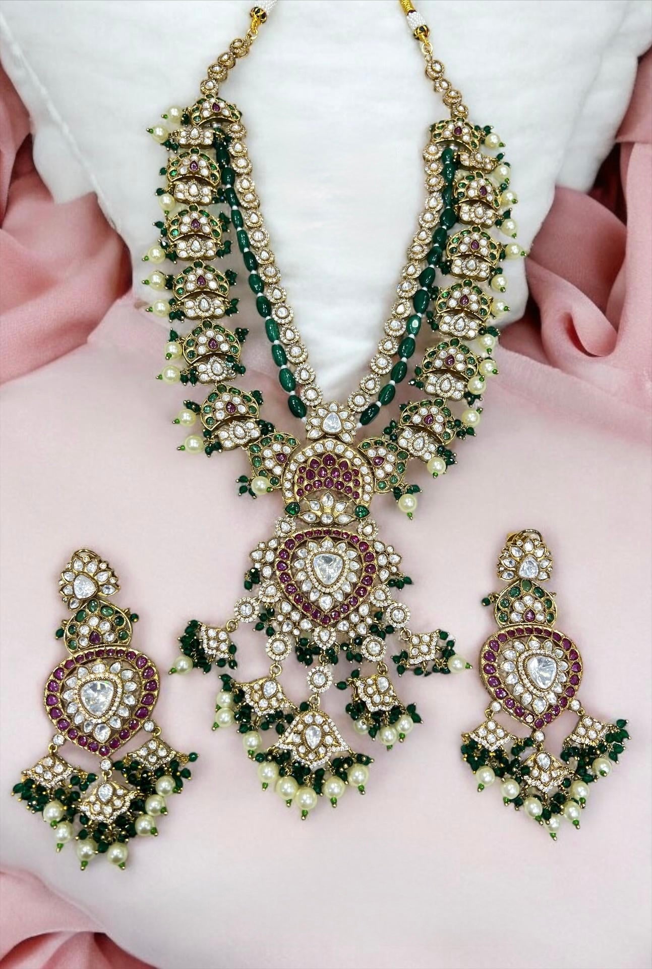 moissanite kundan long set with earrings