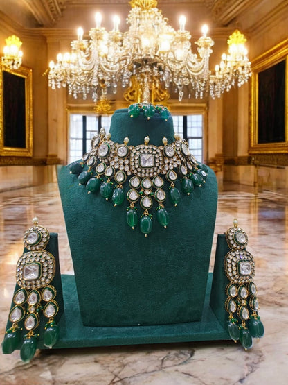 Kundan choker with earrings and tika