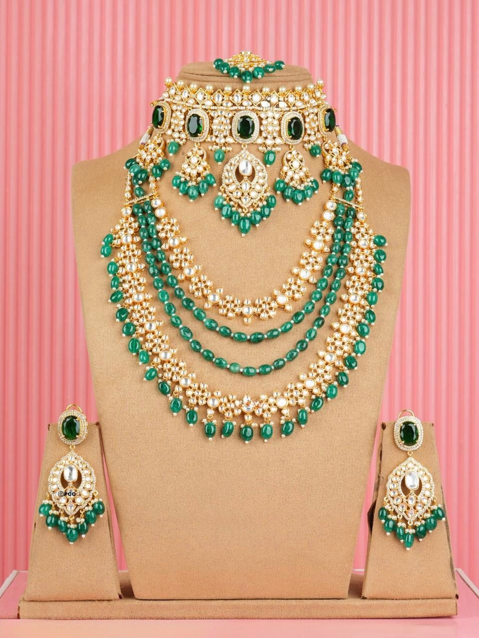 designer uncut polki necklace with natural beads - aanyaroop